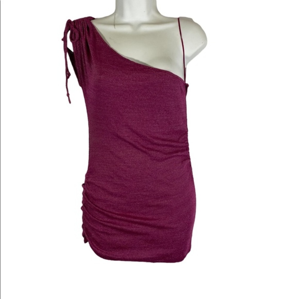 Michael‎ Stars One Shoulder Top Pink Side Ruching Stretchy One Size Fits Most
